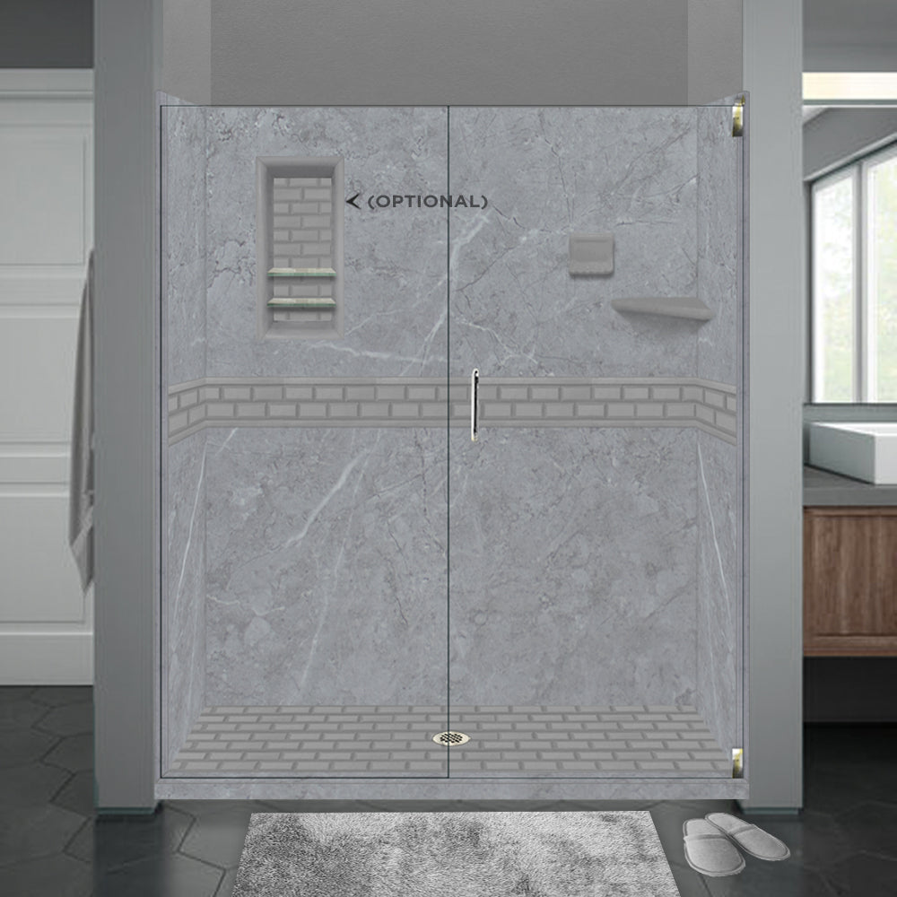 60" Alcove Grio Medici Marble & Subway Stone Accent Shower Remodel Kit