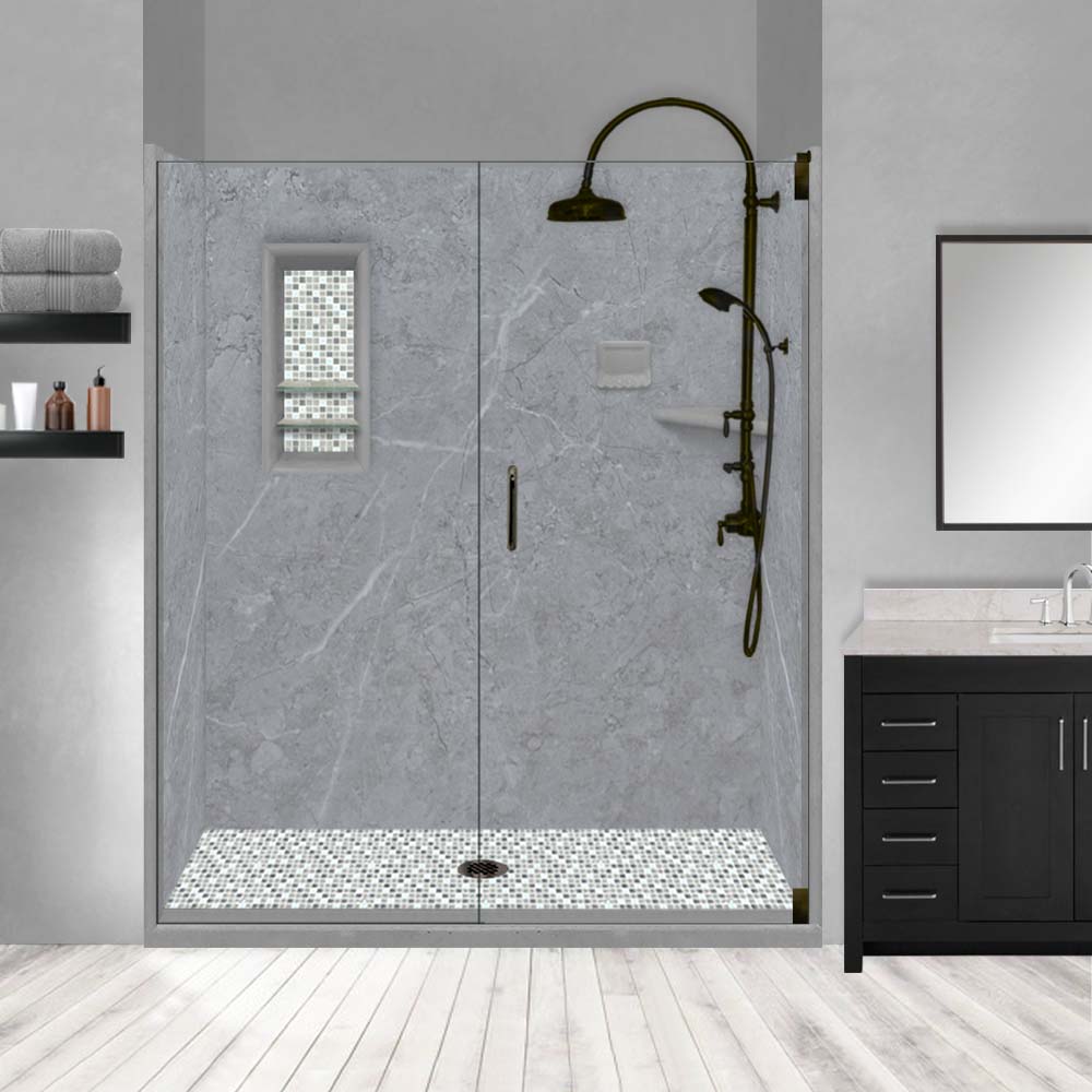 Grio Marble Del Mar Mosaic Alcove Shower Enclosure Kit