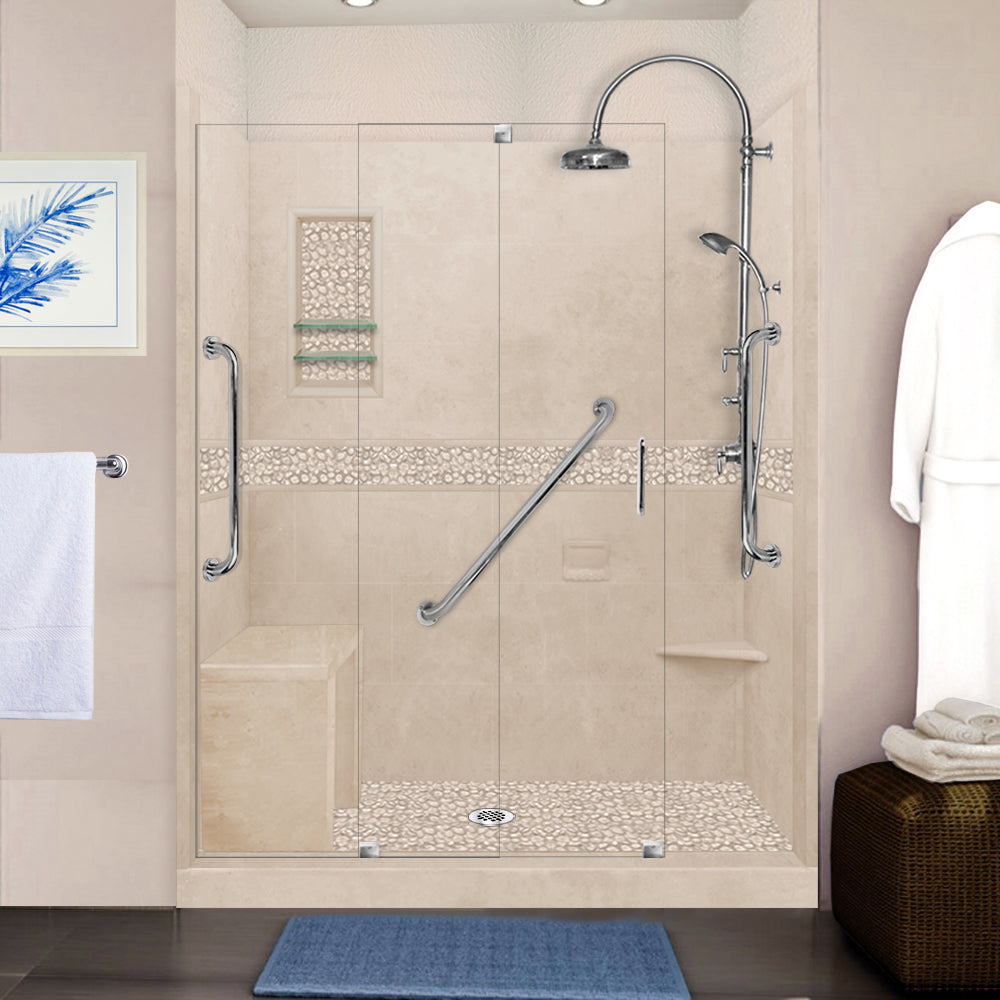 Freedom 60" Alcove Desert Sand Sistine Stone & Pebble Stone Accent Shower Remodel Kit