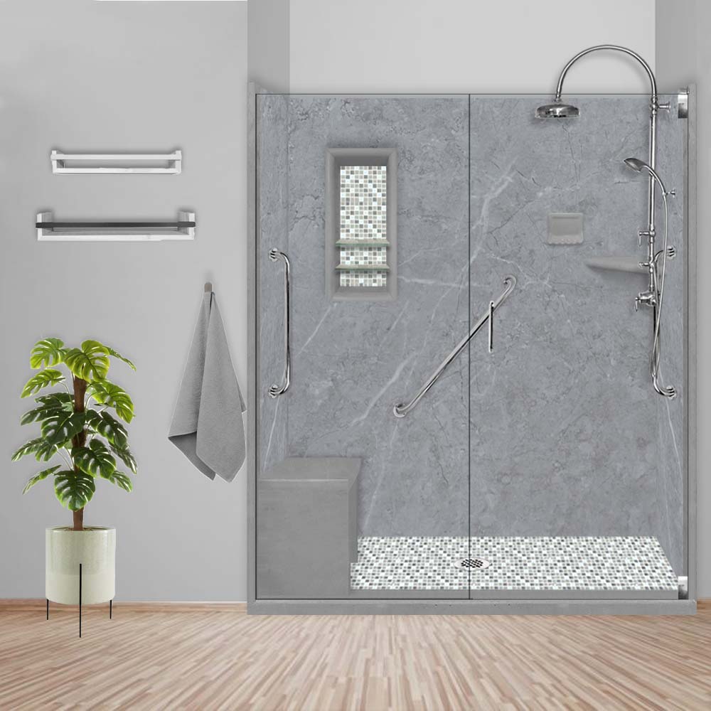 Freedom Grio Marble Del Mar Mosaic Alcove Shower Enclosure Kit