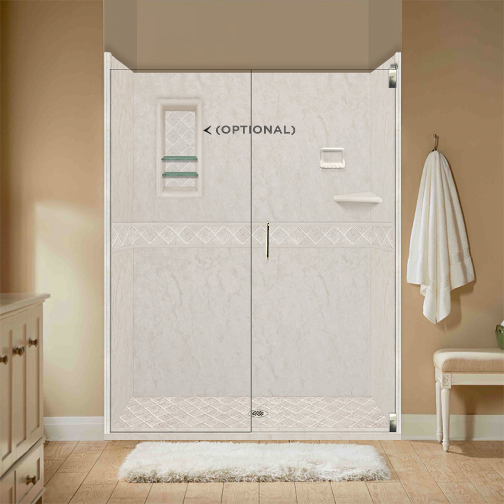 60" Alcove Rafe Medici Marble & Diamond Stone Accent Shower Remodel Kit