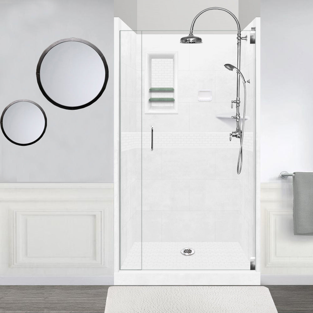 Alcove Natural Buff Sistine Stone & Classic Stone Accent Shower Remodel Kit