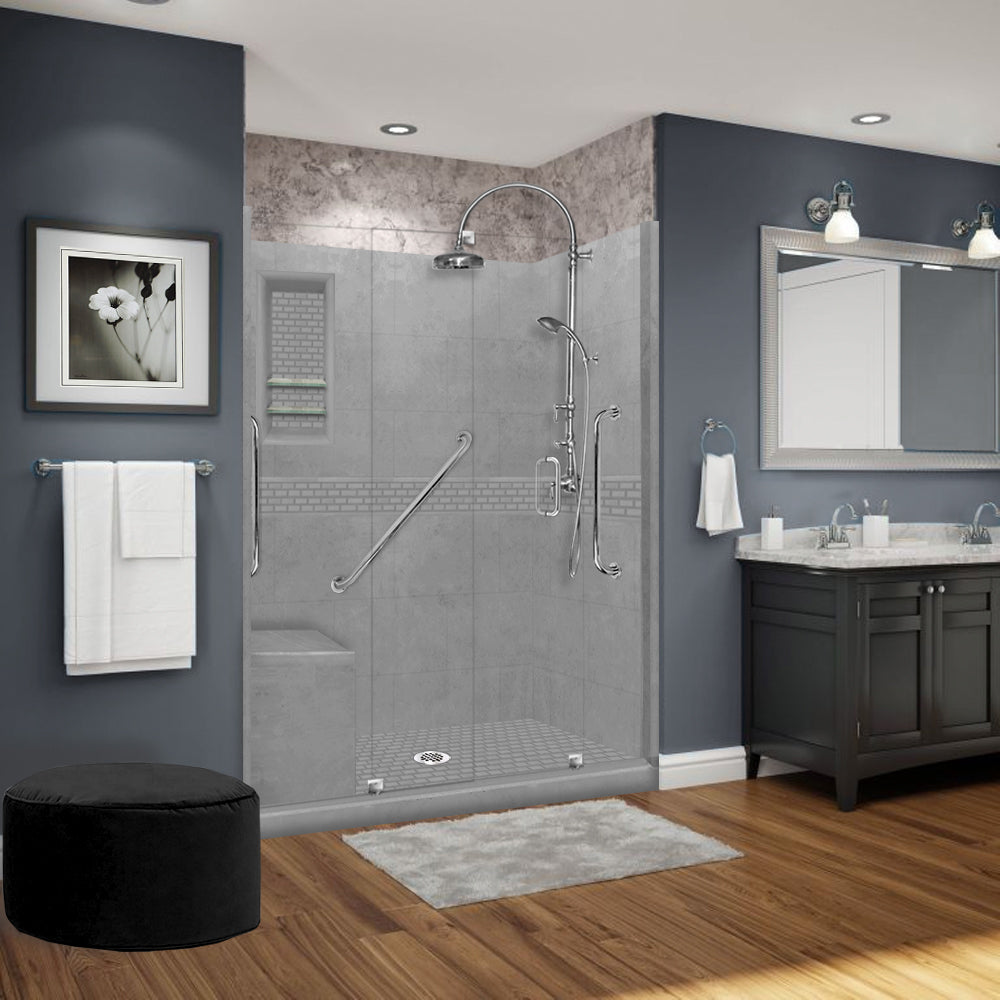 Freedom 60" Alcove Wet Cement Sistine Stone & Classic Stone Accent Shower Remodel Kit