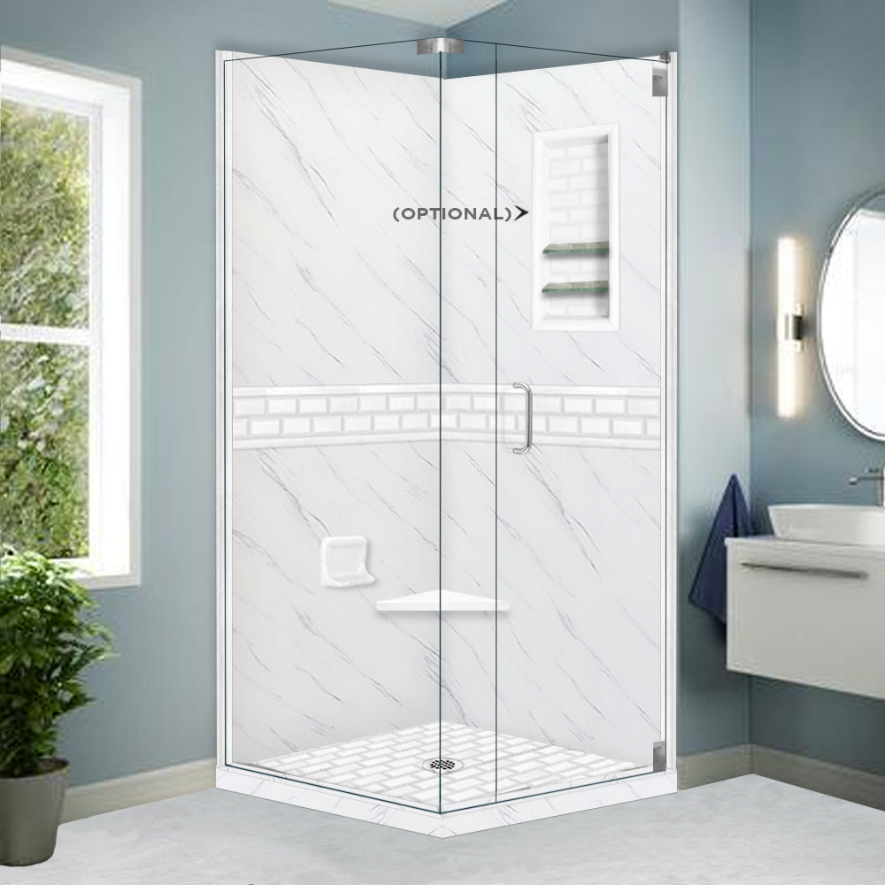 Carrara Marble Subway Corner Shower Enclosure Kit
