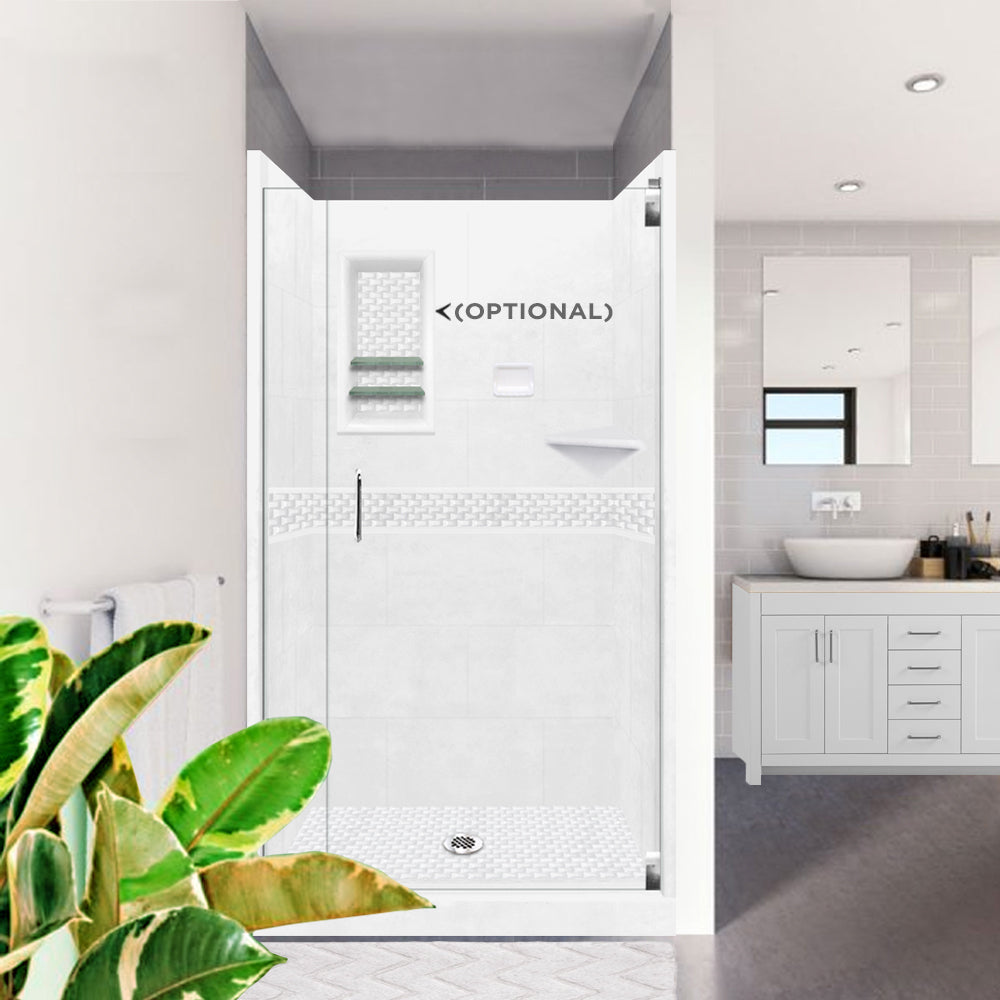 Alcove Natural Buff Sistine Stone & Jewel Stone Accent Shower Remodel Kit