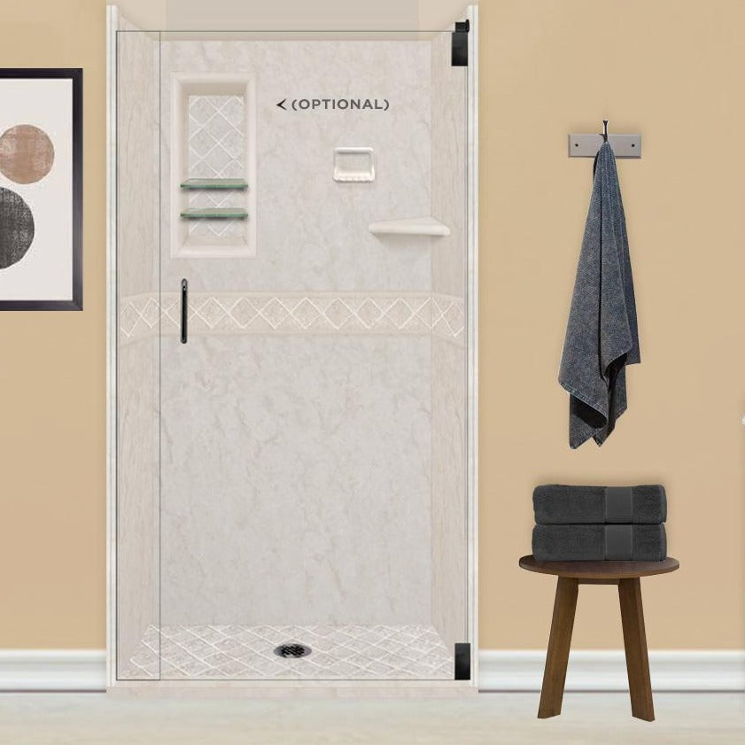 60" Alcove Rafe Medici Marble & Diamond Stone Accent Shower Remodel Kit