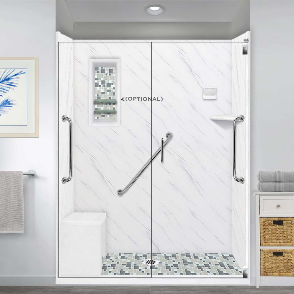 Freedom Carrara Marble Newport Mosaic Alcove Shower Enclosure Kit