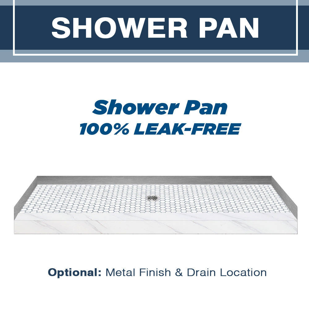 Freedom 60" Alcove Carrara Medici Marble & Pearl Hex Mosaic Accent Shower Remodel Kit