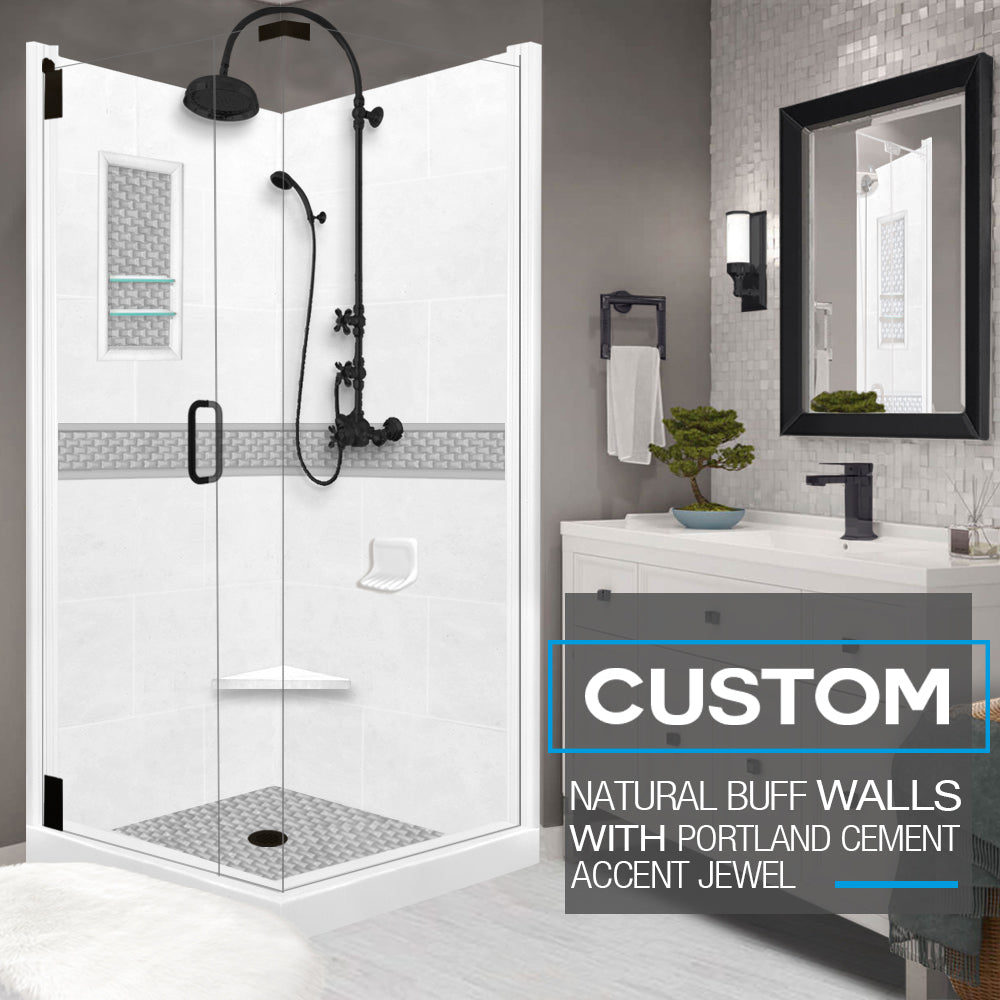 Corner Natural Buff Sistine Stone & Jewel Stone Accent Shower Remodel Kit