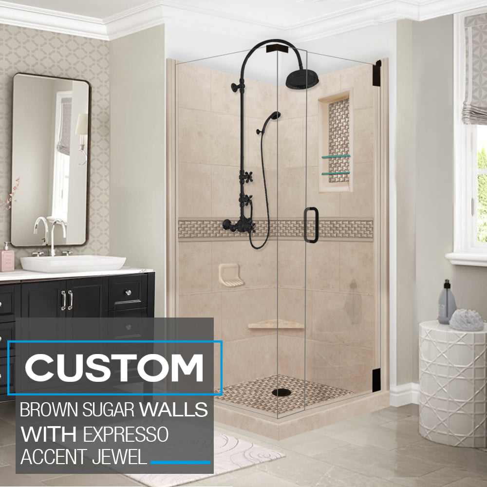 Corner Brown Sugar Sistine Stone & Jewel Stone Accent Shower Remodel Kit