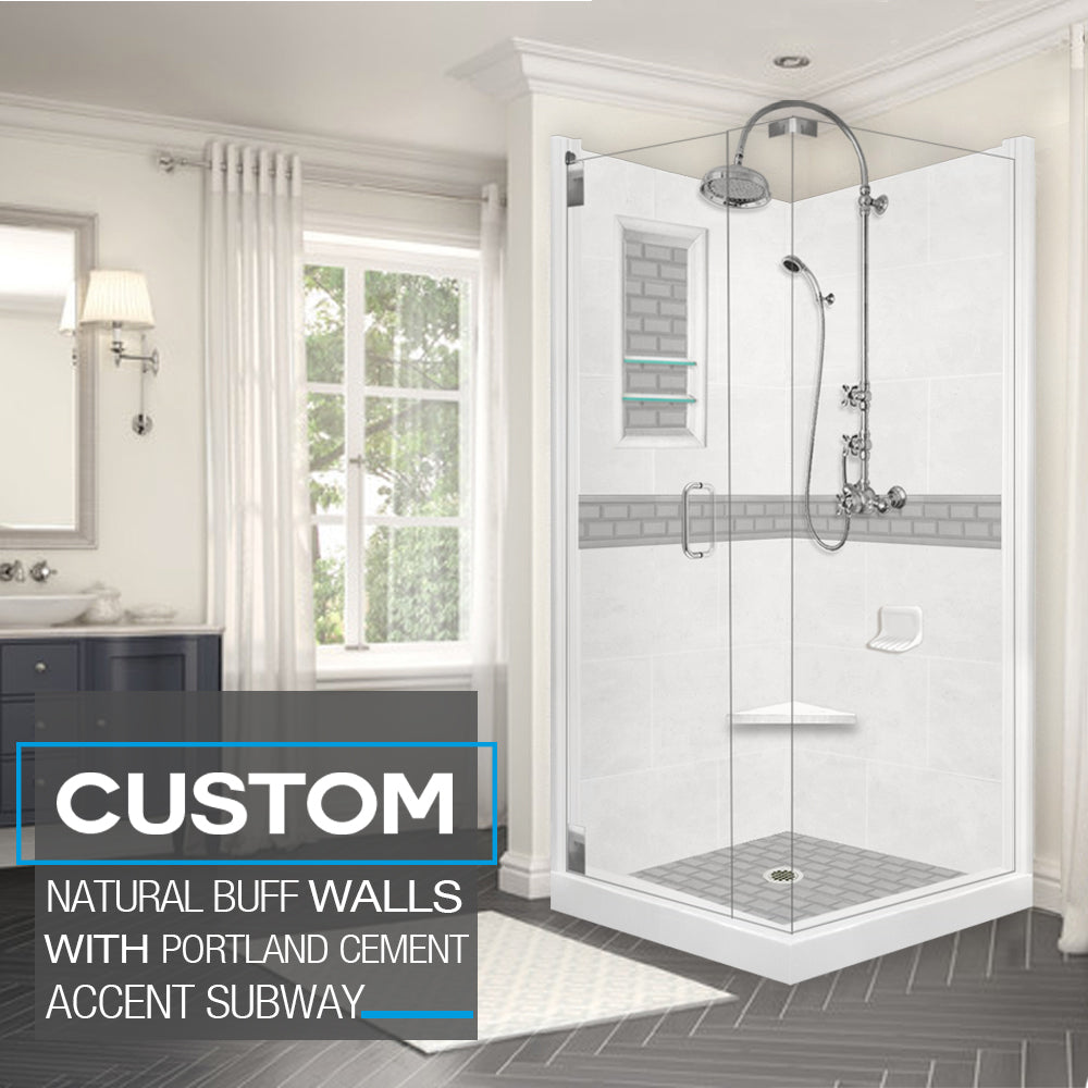 Corner Natural Buff Sistine Stone & Subway Stone Accent Shower Remodel Kit