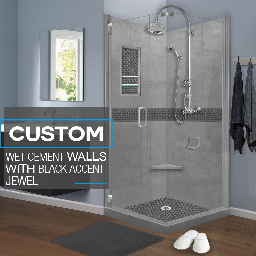 Corner Wet Cement Sistine Stone & Jewel Stone Accent Shower Remodel Kit