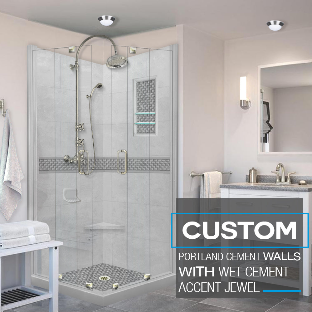 Corner Portland Cement Sistine Stone & Jewel Stone Accent Shower Remodel Kit