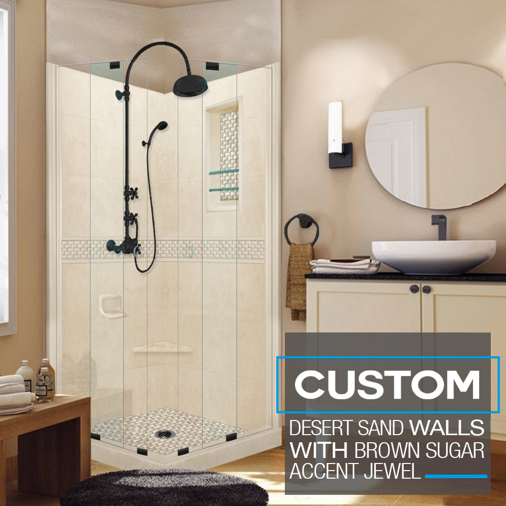 Corner Desert Sand Sistine Stone & Jewel Stone Accent Shower Remodel Kit