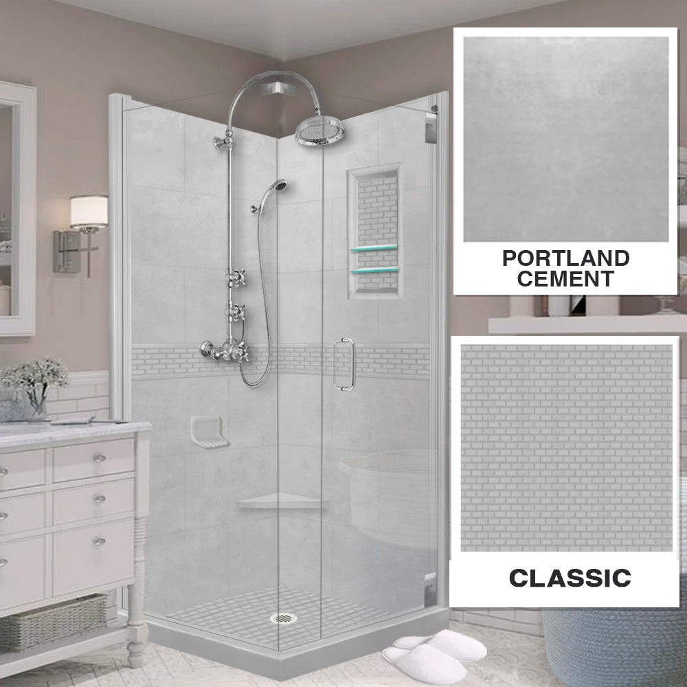 Corner Portland Cement Sistine Stone & Classic Stone Accent Shower Remodel Kit