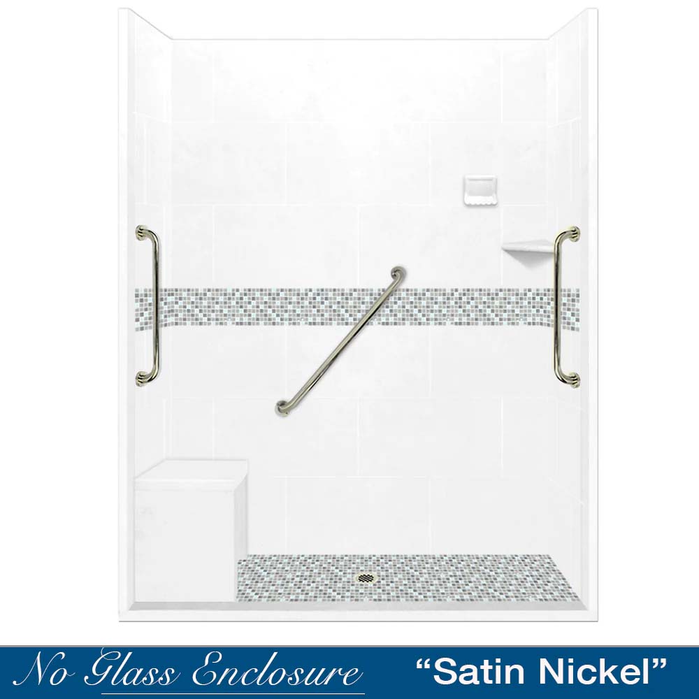 Freedom Zero 60" Alcove Natural Buff Sistine Stone & Del Mar Mosaic Accent Shower Remodel Kit