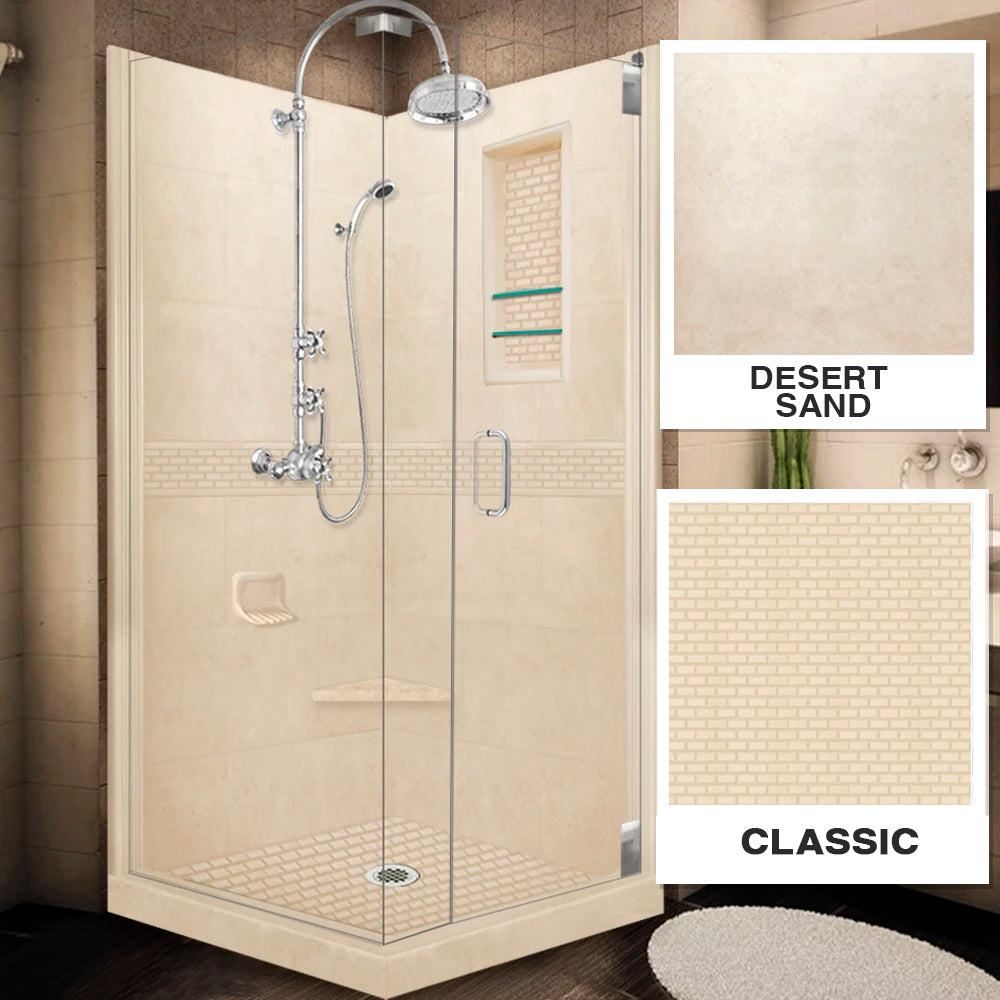 Corner Desert Sand Sistine Stone & Classic Stone Accent Shower Remodel Kit