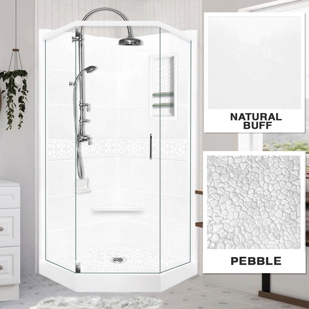 Neo-Angle Natural Buff Sistine Stone & Pebble Stone Accent Shower Remodel Kit