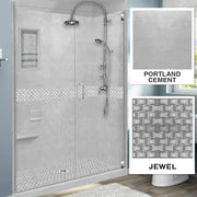 60" Alcove Portland Cement Sistine Stone & Jewel Stone Accent Shower Remodel Kit