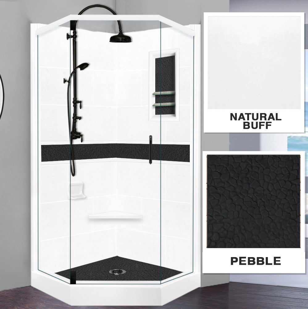Neo-Angle Natural Buff Sistine Stone & Pebble Stone Accent Shower Remodel Kit