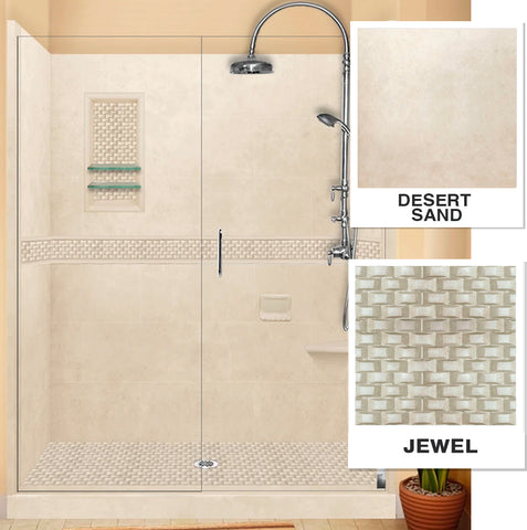 Jewel Desert Sand 60" Alcove Stone Shower Enclosure Kit