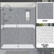 60" Alcove Grio Medici Marble & Pearl Hex Mosaic Accent Shower Remodel Kit