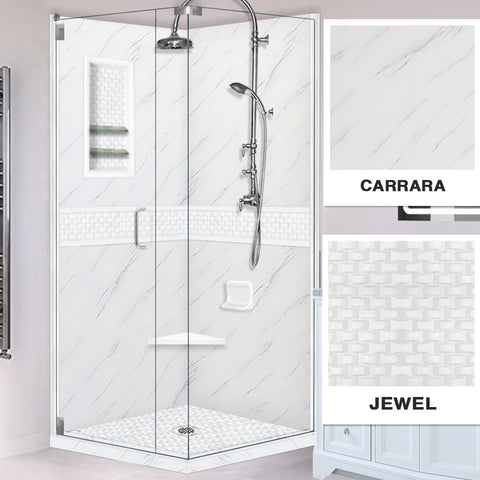 Carrara Marble Jewel Corner Shower Enclosure Kit