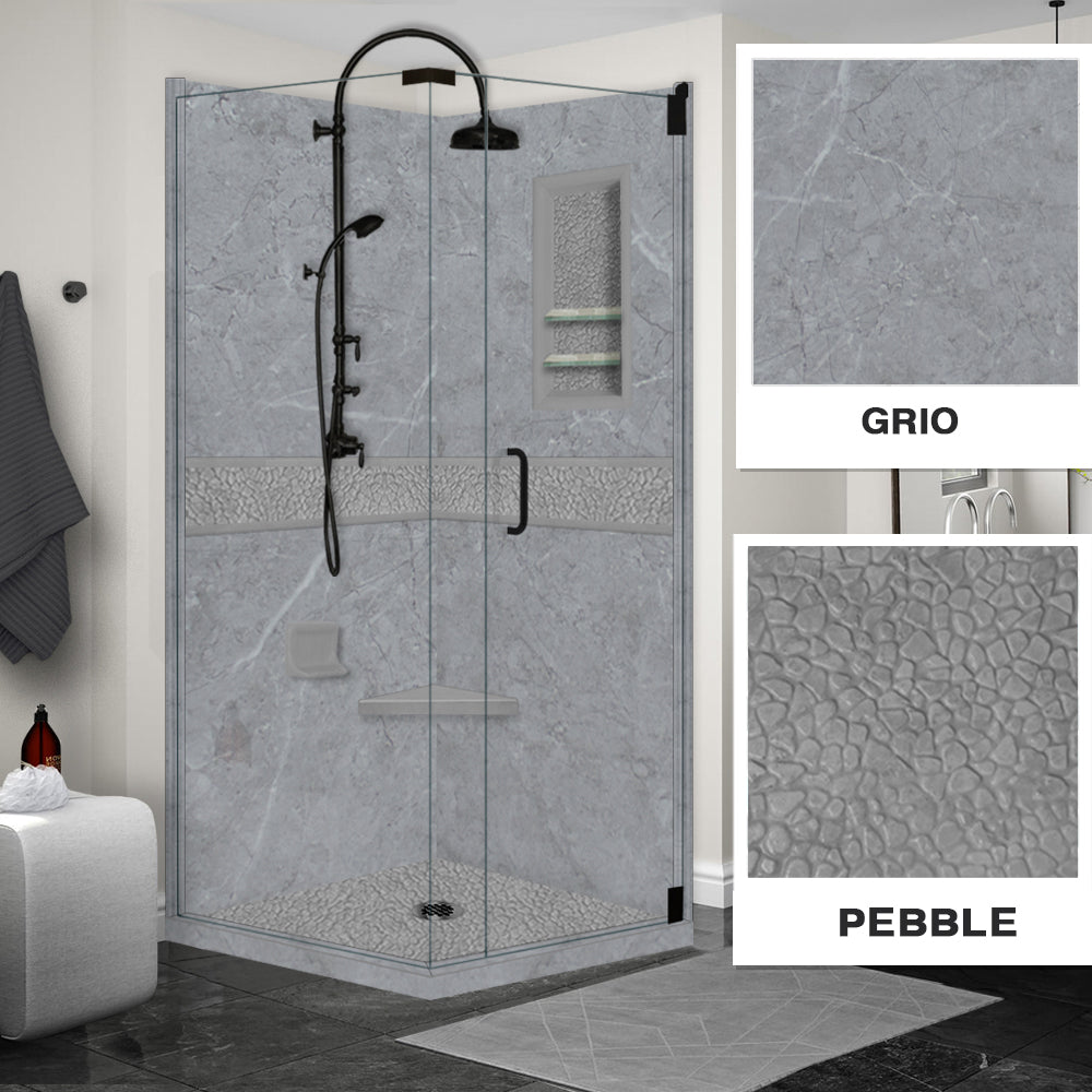 Corner Grio Medici Marble & Pebble Stone Accent Shower Remodel Kit