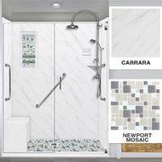 Freedom Carrara Marble Newport Mosaic Alcove Shower Enclosure Kit