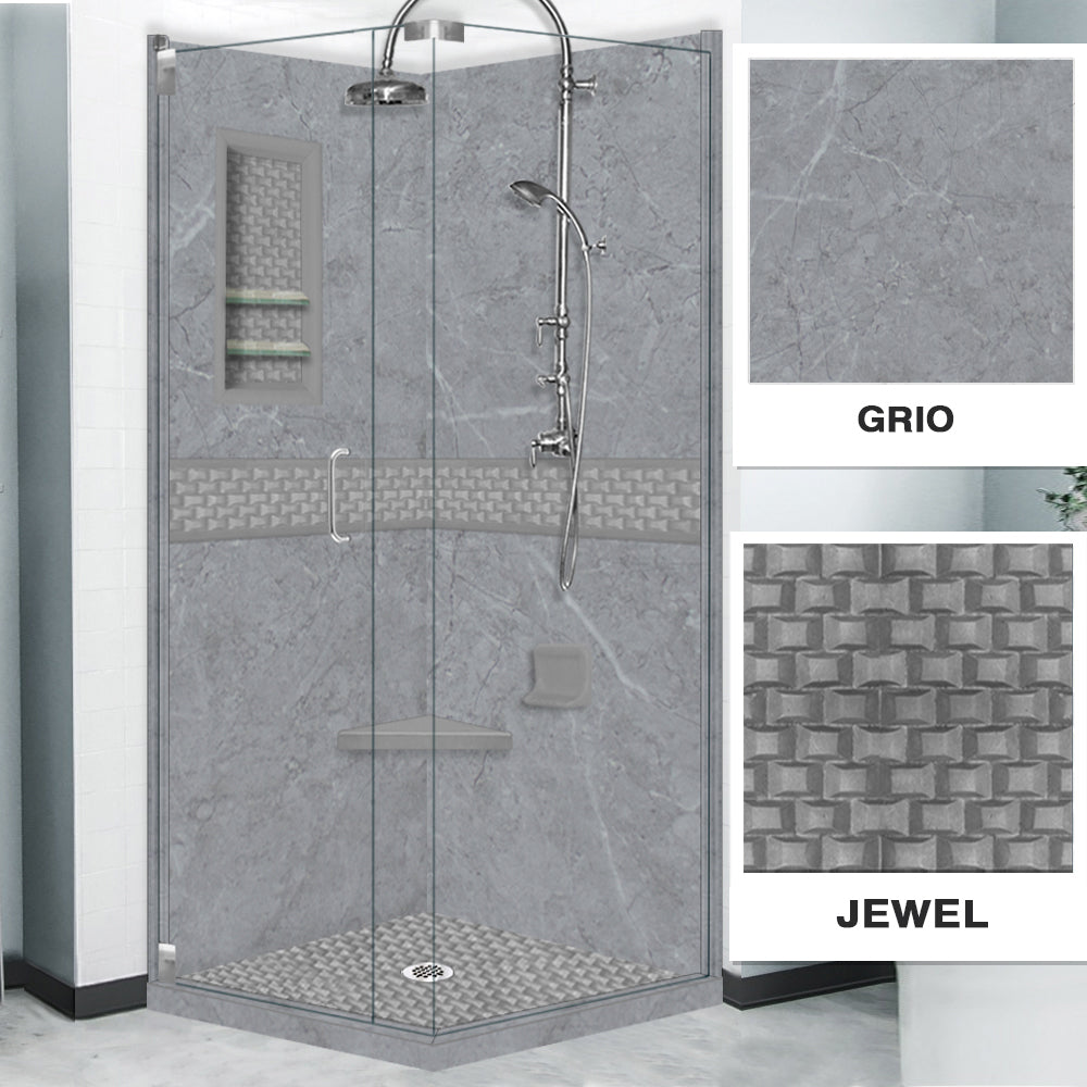 Corner Grio Medici Marble & Jewel Stone Accent Shower Remodel Kit