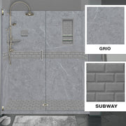 60" Alcove Grio Medici Marble & Subway Stone Accent Shower Remodel Kit
