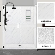 60" Alcove Carrara Medici Marble & pebble Stone Accent Shower Remodel Kit