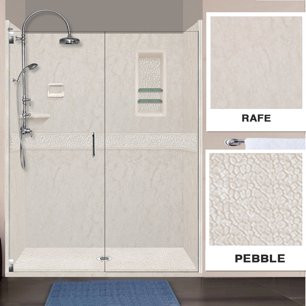 60" Alcove Rafe Medici Marble & Pebble Stone Accent Shower Remodel Kit