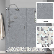 60" Alcove Grio Medici Marble & Newport Mosaic Accent Shower Remodel Kit