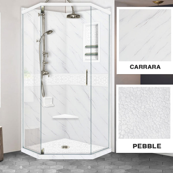 Carrara Marble Subway Corner Shower Enclosure Kit – American Bath Factory