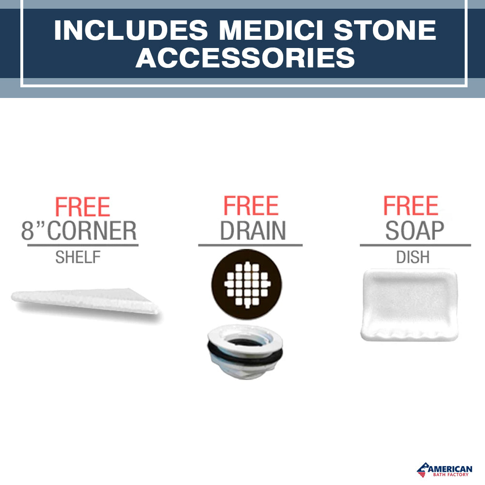 60" Alcove Rafe Medici Marble & Jewel Stone Accent Shower Remodel Kit