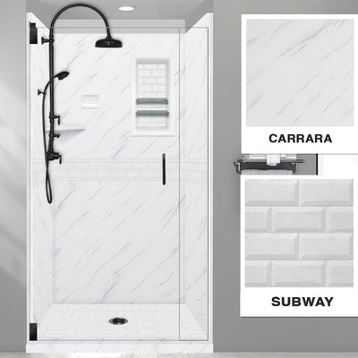 Carrara Marble Subway Alcove Shower Enclosure Kit