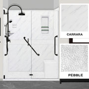 Freedom 60" Alcove Carrara Medici Marble & Pebble Stone Accent Shower Remodel Kit