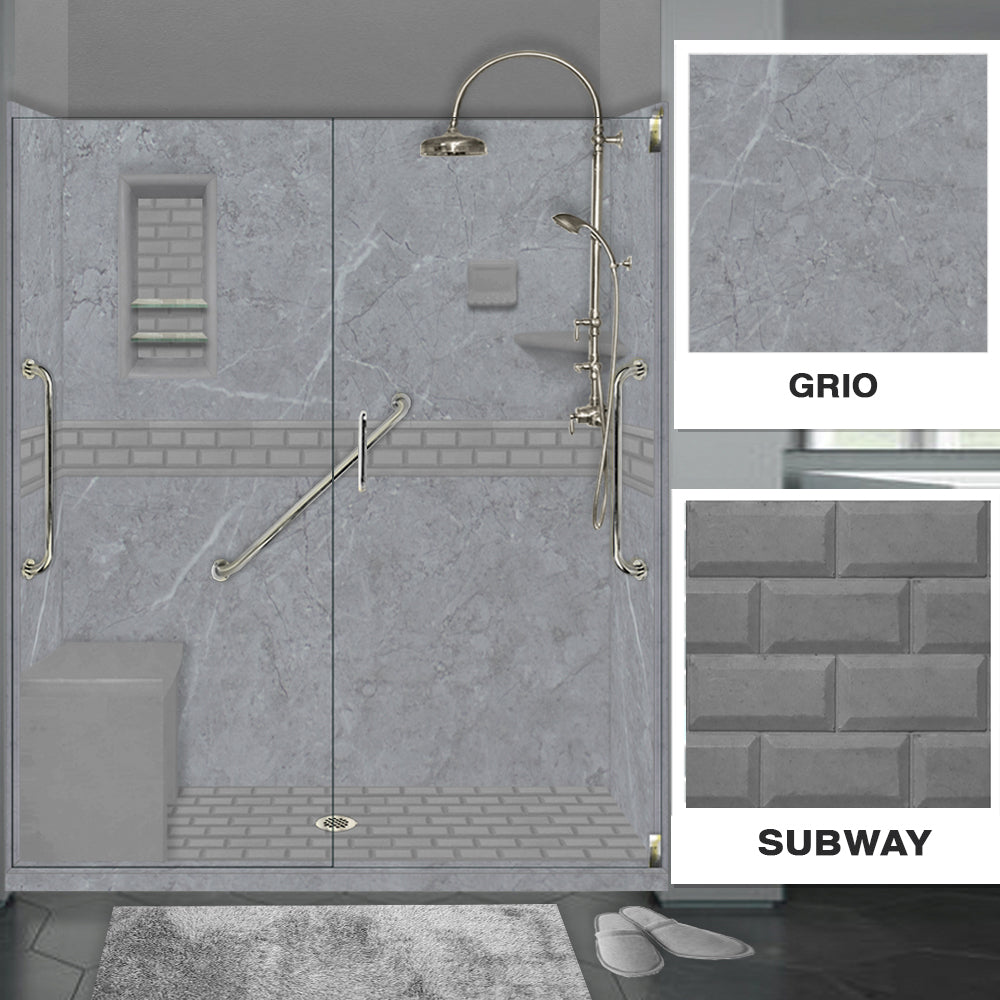 Freedom 60" Alcove Grio Medici Marble & Subway Stone Accent Shower Remodel Kit