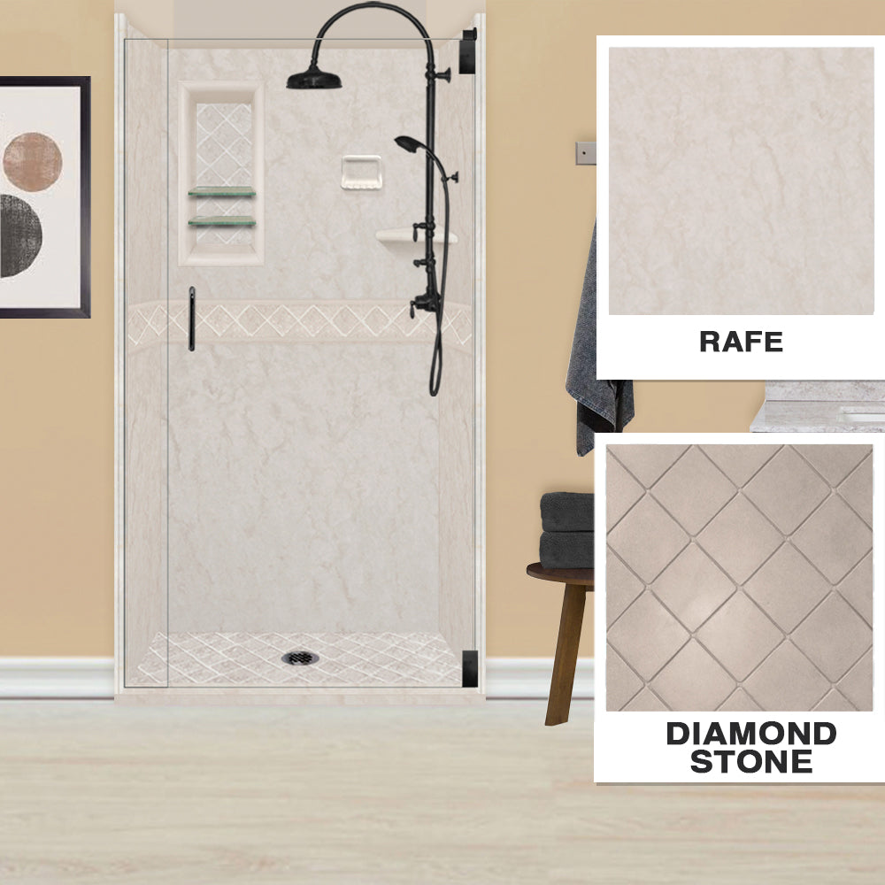 60" Alcove Rafe Medici Marble & Diamond Stone Accent Shower Remodel Kit