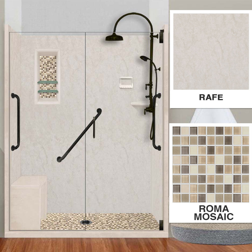 Freedom Rafe Marble Roma Mosaic Alcove Shower Enclosure Kit