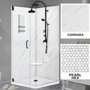 Carrara Marble Pearl Hex Mosaic Corner Shower Enclosure Kit