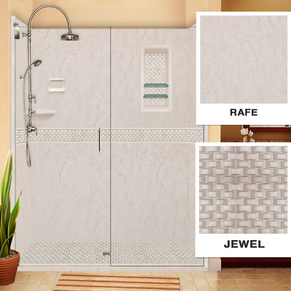 60" Alcove Rafe Medici Marble & Jewel Stone Accent Shower Remodel Kit