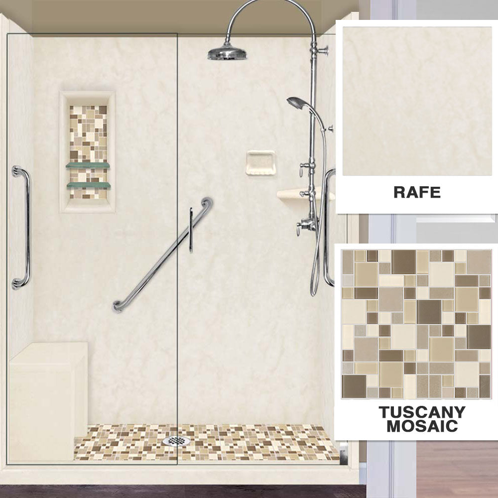 Freedom Alcove Rafe Medici Marble & Tuscany Mosaic Accent Shower Remodel Kit