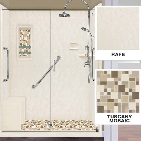 Freedom Rafe Marble Tuscany Mosaic Alcove Shower Enclosure Kit