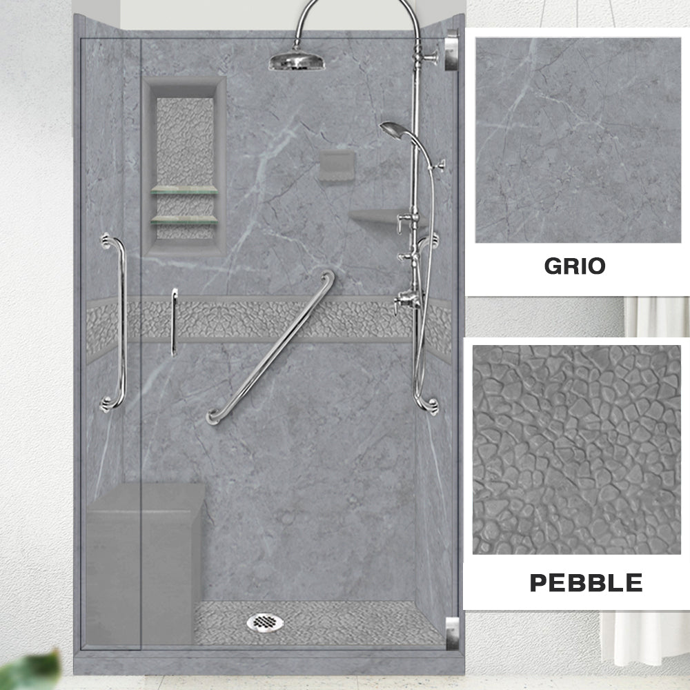 Freedom 60" Alcove Grio Medici Marble & Pebble Stone Accent Shower Remodel Kit