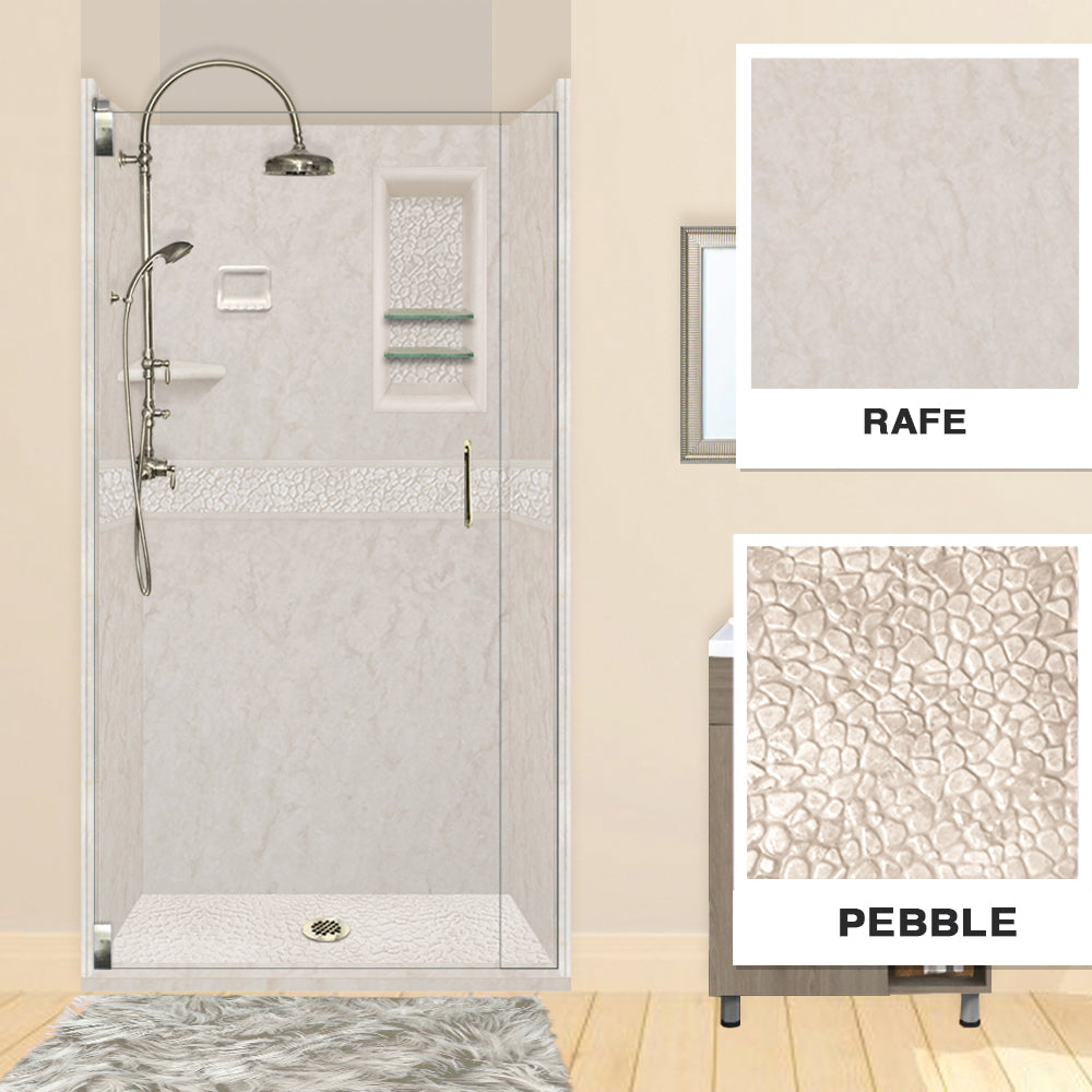 60" Alcove Rafe Medici Marble & Pebble Stone Accent Shower Remodel Kit