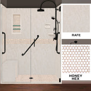 Freedom Rafe Marble Honey Hex Mosaic Alcove Shower Enclosure Kit