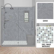 Freedom Grio Marble Del Mar Mosaic Alcove Shower Enclosure Kit
