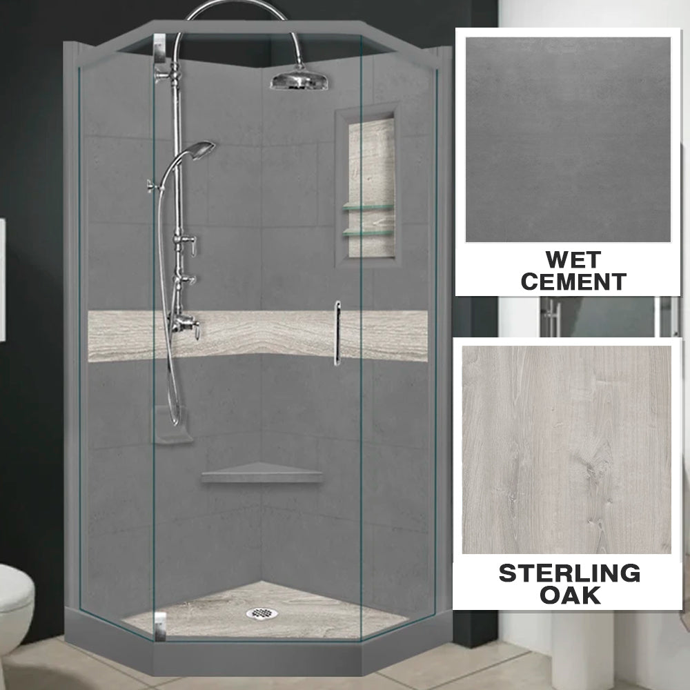 Neo Wet Cement Sistine Stone & Sterling Oak Wood Accent Shower Remodel Kit